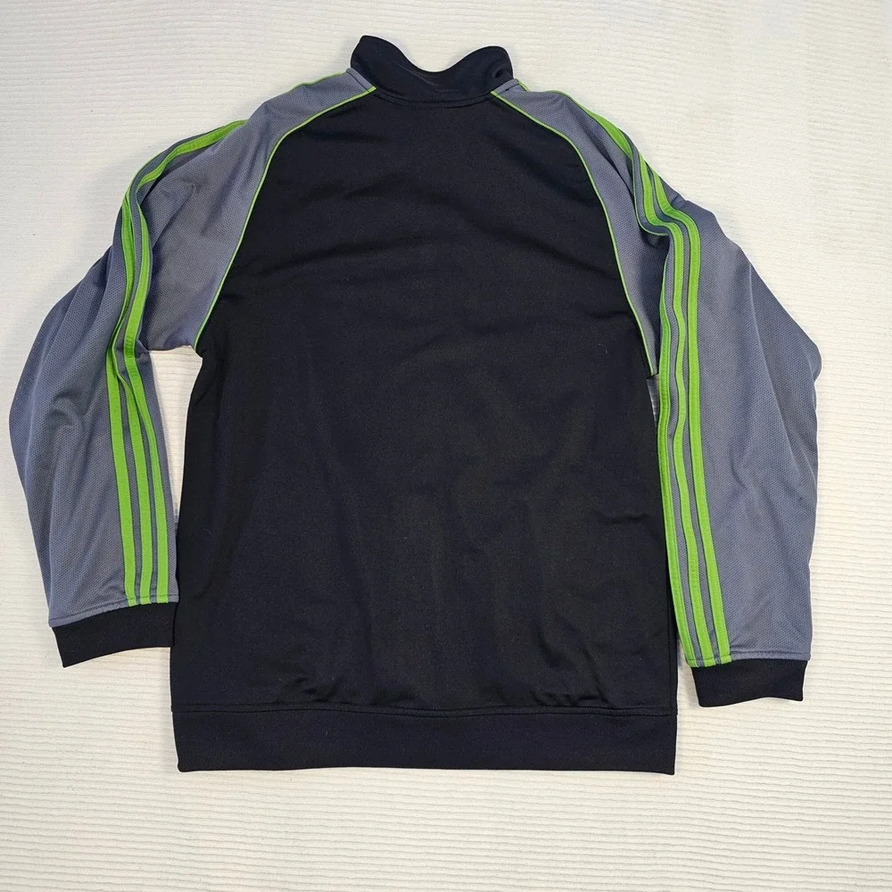 Adidas Mens Track Jacket Large Black Grey‎ Lime Green 3 Stripe Full Zip Raglan